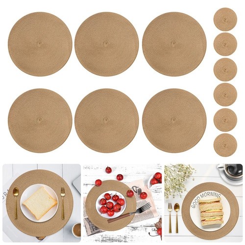 Round braided placemats set - round,